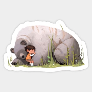 Adorable Grizzly Bear Animal Loving Cuddle Embrace Children Kid Tenderness Sticker